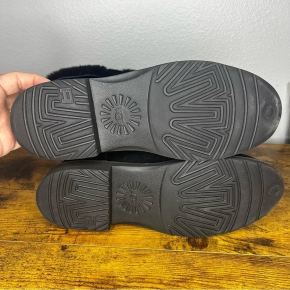 UGG Australia Suede Faux Fur Rollover Boots Women 9 Black Slip On Casual - Picture 8 of 9